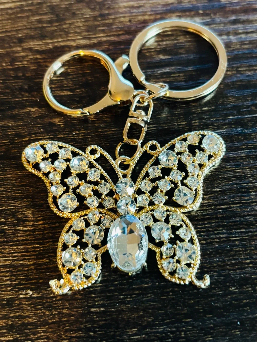 Gold Tone‎ Butterfly Crystal Rhinestone Keychain